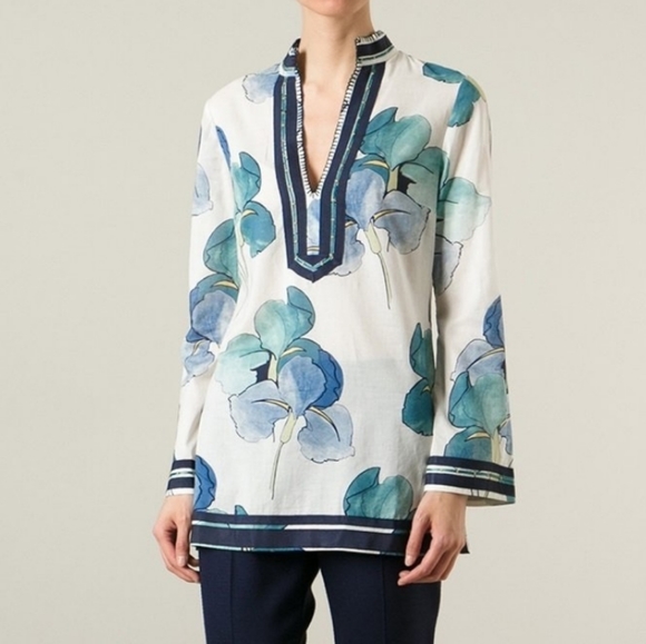NWOT Tory Burch Iris Floral Prints Kaftan Tunic Top - Picture 1 of 9
